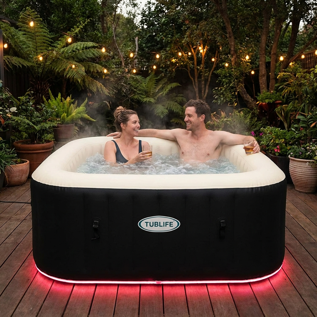 Couple relaxing at night with red glow